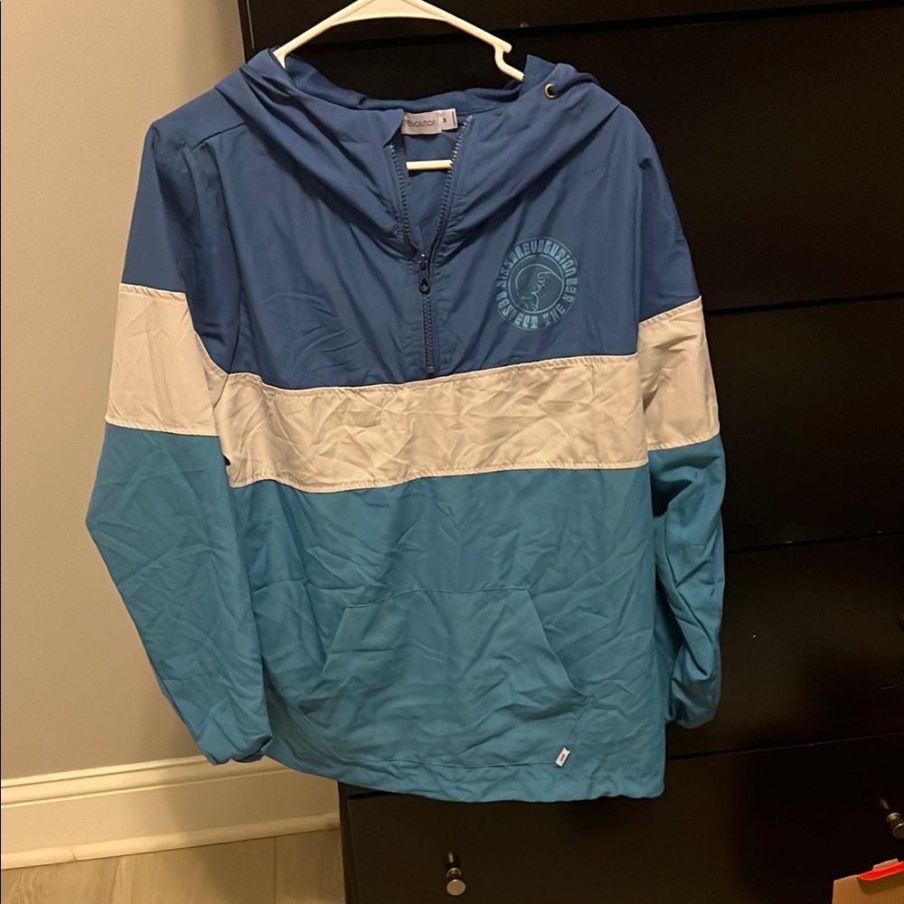 Blue and White Hooded Jacket